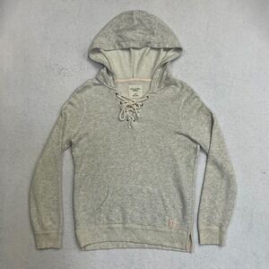 Womens American Eagle V-Neck Ivory Lightweight Hoodie Sweatshirt Size Medium GUC